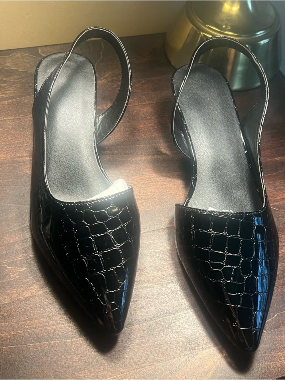 Women's Black Patent Croc-Embossed Slingback Flats